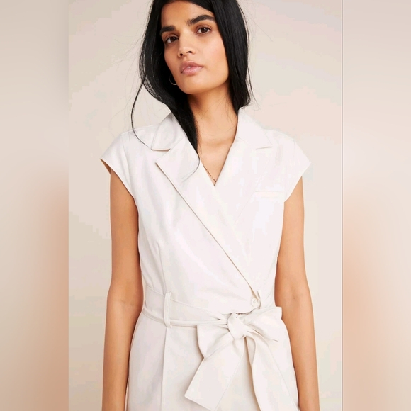 Anthropologie Pants - Anthropologie Beige Tie Waist Cap Sleeve Jumpsuit Women's Size 8